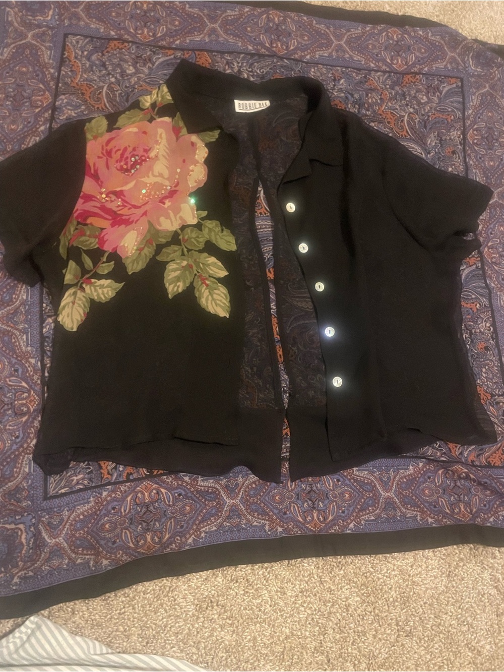 Sheer vintage silk beaded top